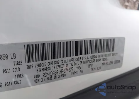 2017 Dodge Grand Caravan Gt z USA, uszkodzony, nr VIN 2C4RDGEG1HR674976